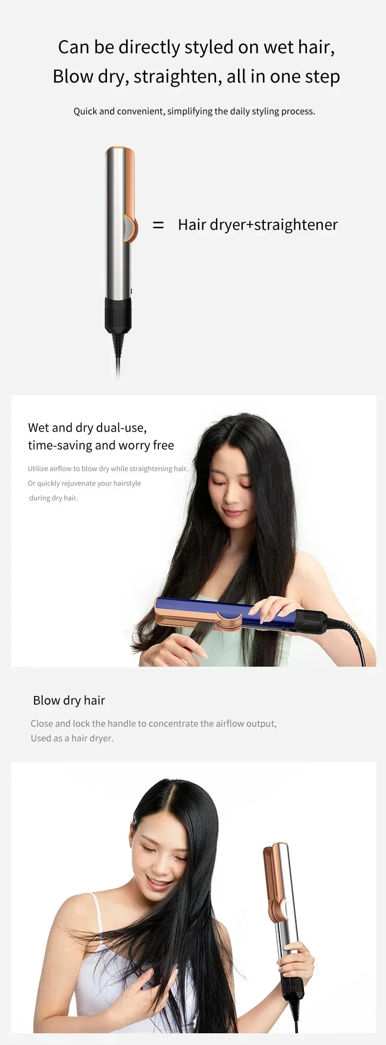 Lisseur et sèche-cheveux professionnel 2 en 1, fer plat chauffant, fer à ions négatifs, outil de coiffure longue durée Dys0n
